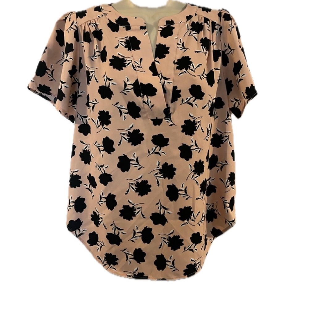 Ann Taylor Floral Pink & Black Short Sleeve Blouse -NWT - Size XS!